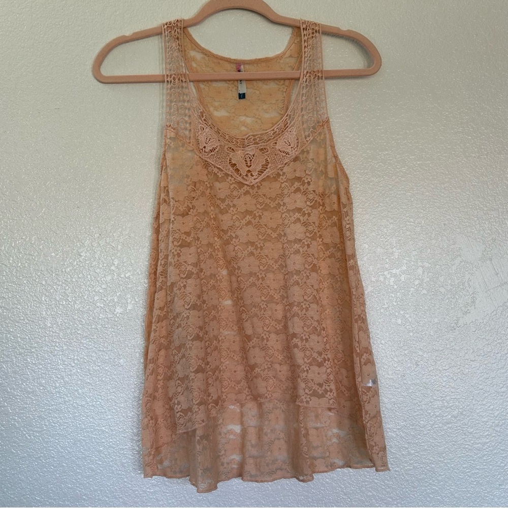 Wild Fable Sheer Lace Crochet Neck Tank Top Top Sleeveless Peach